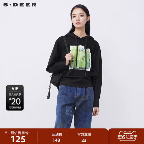 s.deer休闲黑色短款卫衣