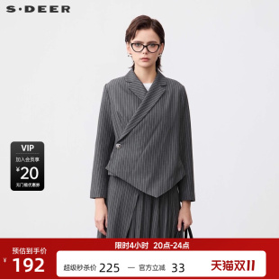 外套S24182210 领撞色条纹不规则西装 sdeer圣迪奥女装 秋西装