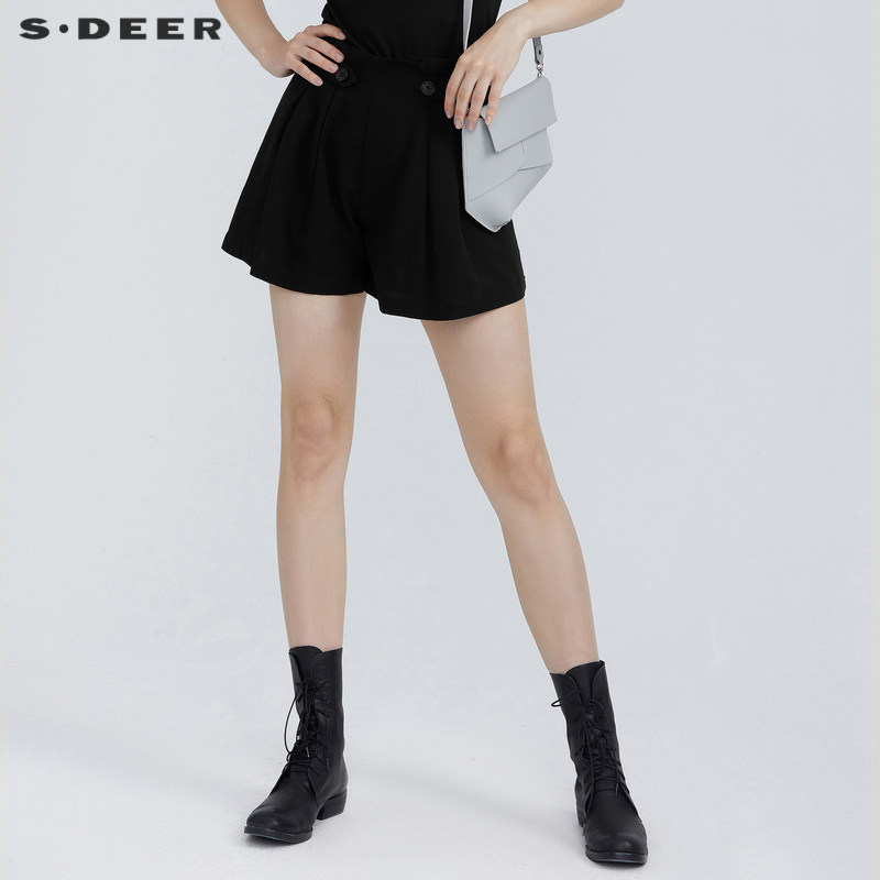sdeer圣迪奥休闲拼接暗褶插袋A字短裤S21280913