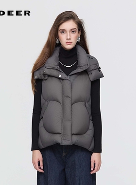 sdeer圣迪奥女装25年新品时尚高领连帽宽松羽绒马甲S254Z1602
