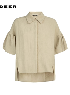 sdeer圣迪奥女装小清新翻领泡泡袖不规则衬衫S252Z0402