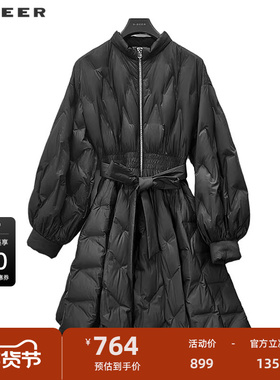 sdeer圣迪奥女装时尚立领收腰宽松长款羽绒服S244Z2416