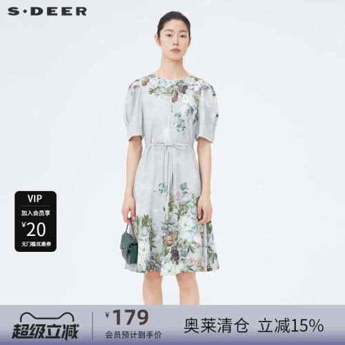 圆领连衣裙  泡泡袖  收腰设计