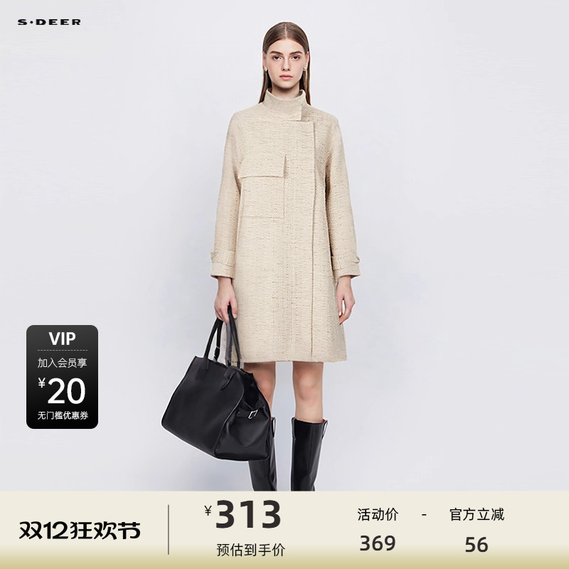 立领风衣 不对称口袋 复古条纹