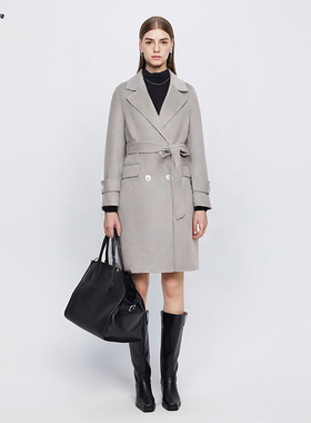 【秒杀】sdeer圣迪奥女装美拉德风西装领收腰双面呢大衣S234Z2530