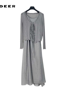 sdeer圣迪奥女装25年新品镂空收腰针织衫吊带裙套装S252Z1401