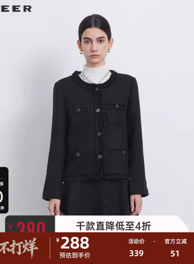 sdeer圣迪奥女装秋小香风圆领肌理毛呢短款外套S233Z2214