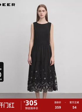 sdeer圣迪奥女装圆领绣花碎褶不规则无袖连衣裙S252Z1235