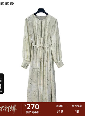 sdeer圣迪奥女装优雅圆领风琴褶收腰印花连衣裙S243Z1297