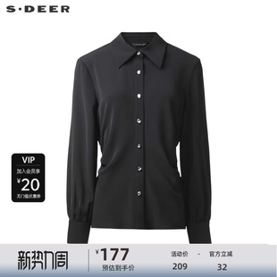 S243Z0532 衬衫 sdeer圣迪奥女装 OL风翻领抽褶垂坠雪纺长袖