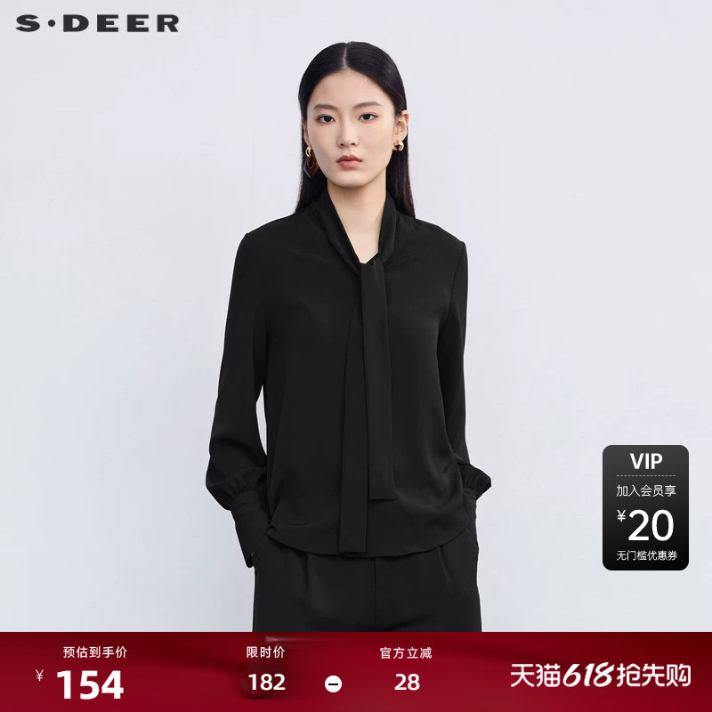 【sdeer奥莱】圣迪奥女装秋系带翻领雪纺基本款长袖衬衫S223