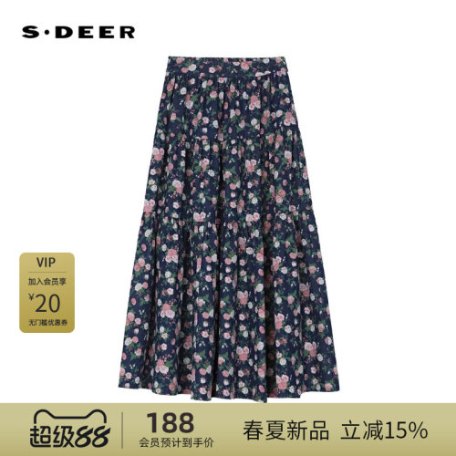 A字伞裙 高腰设计 复古碎花
