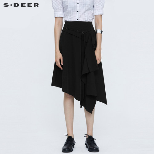 s.deer不规则高级感黑色长裙