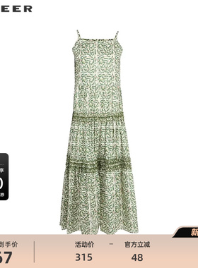 sdeer圣迪奥女装25年新品度假风清新印花吊带连衣裙S252Z1283