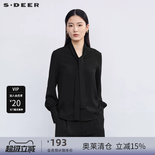 s.deer系带雪纺基本款长袖衬衫