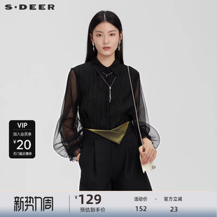 S231Z0531 衬衫 sdeer圣迪奥女装 翻领肌理网纱灯笼袖