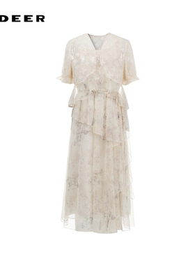 sdeer圣迪奥女装复古优雅晕染收腰网纱连衣裙套装S242Z1411