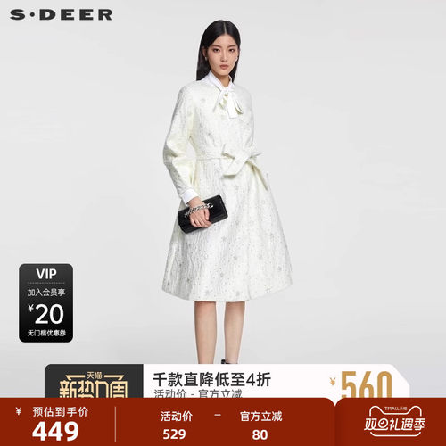 s.deer小香风灯笼袖收腰长款风衣