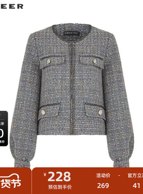 【秒杀】sdeer圣迪奥女装小香风套装圆领灯笼袖毛呢外套S233Z2250