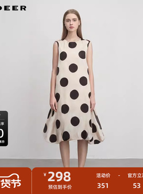 sdeer圣迪奥女装圆领撞色波点千金裙宽松无袖连衣裙S252Z1224