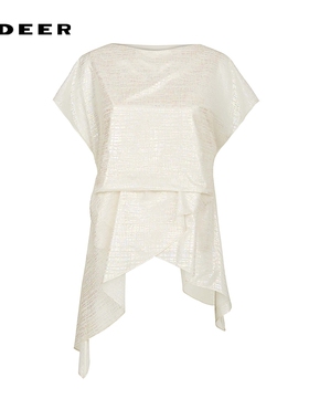sdeer圣迪奥女装圆领解构拼接不规则短袖衬衫S242Z0417
