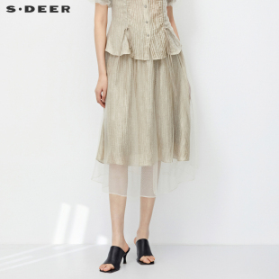 sdeer圣迪奥套装 休闲网纱碎褶松紧A字伞裙S232Z1120
