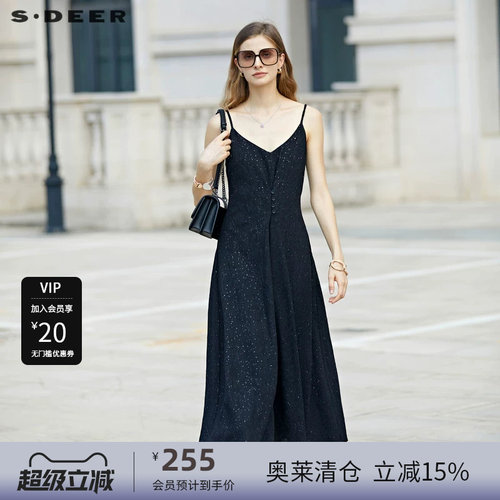 s.deer法式气质黑色吊带连衣裙