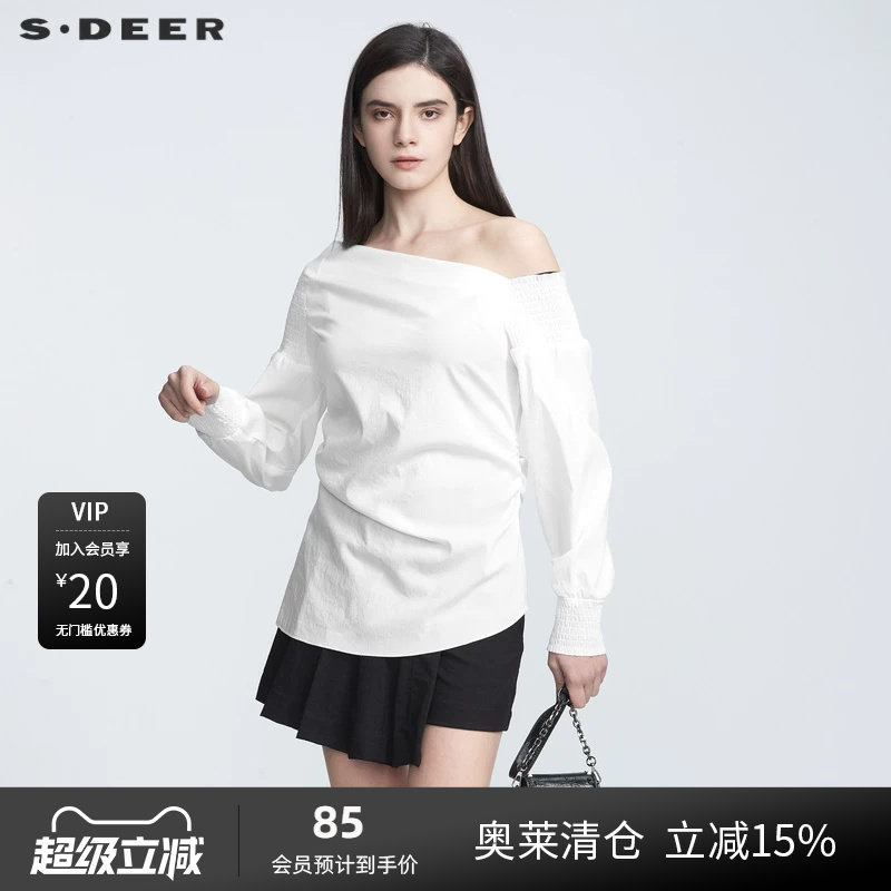 s.deer优雅不规则松紧拼接衬衫图片