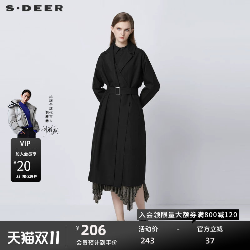 s.deer拼接收腰长款风衣