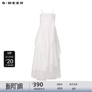 sdeer圣迪奥女装 度假风不规则网纱吊带连衣裙S252Z12A7 25年新品