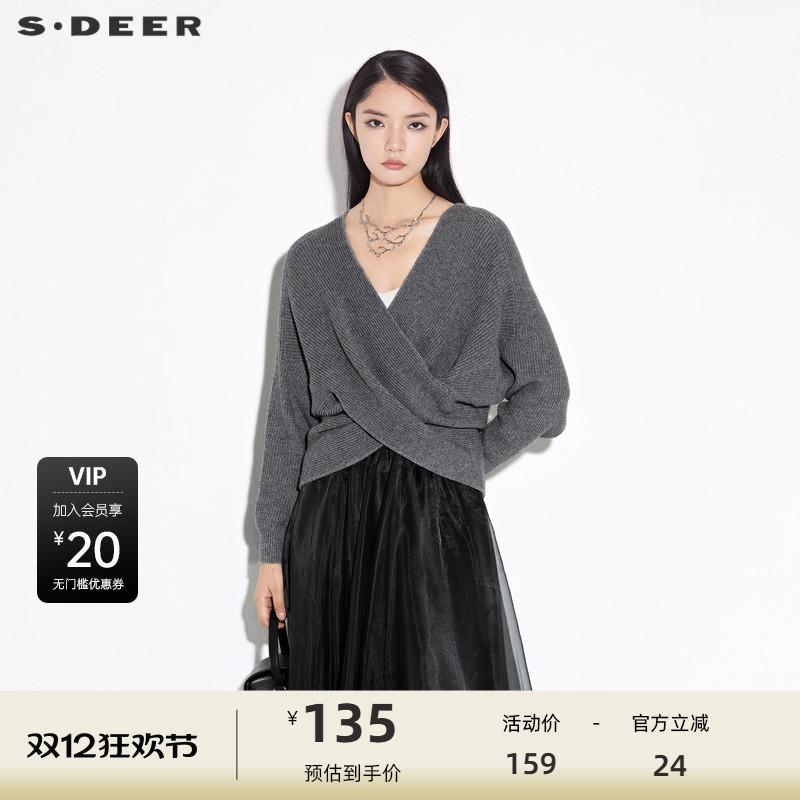 s.deer休闲不规则长袖针织衫
