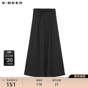 sdeer圣迪奥女装 S241Z0810 OL风松紧系带压褶阔腿长裤