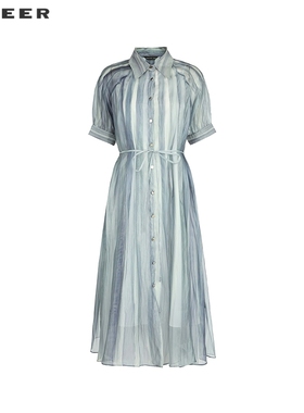 sdeer圣迪奥女装25年新品翻领晕染收腰吊带两件套连衣裙S252Z1271