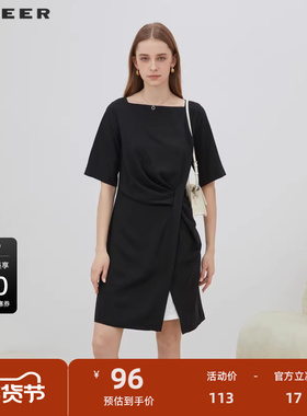 sdeer圣迪奥女装方领立体裁剪收腰中袖连衣裙S223Z120Q