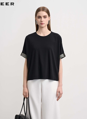 【波嬉系】sdeer圣迪奥25年新品休闲波点拼接卷边短T恤S252Z0103