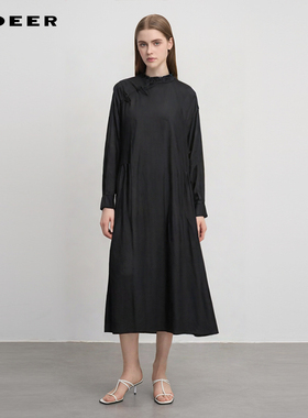 【sdeer奥莱】圣迪奥秋木耳边盘扣碎褶新中式衬衫连衣裙S243Z1219
