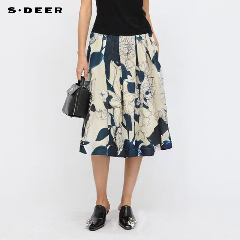 【波嬉系】sdeer圣迪奥秋小清新高腰印花压褶A字伞裙S233Z1186,女装/女士精品,半身裙,淘宝优惠券,粉丝福利购,淘宝优惠卷