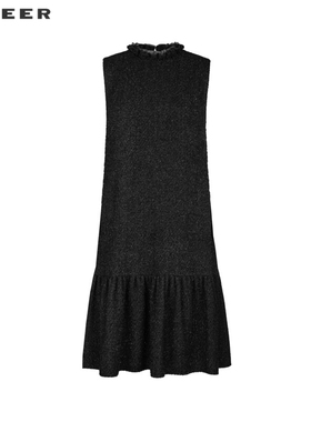 sdeer圣迪奥女装木耳边圆领不规则无袖连衣裙S244Z1236