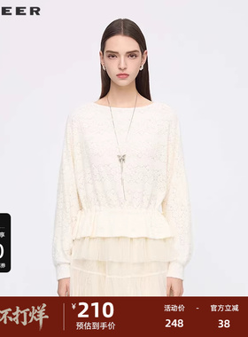 sdeer圣迪奥女装25年新品田园风圆领钩花收腰网纱外套S253Z2209