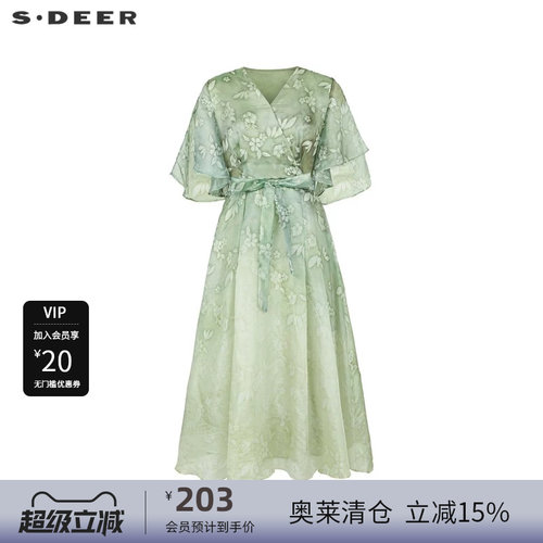 V领连衣裙 文艺碎花 收腰设计