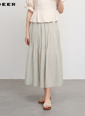 sdeer圣迪奥女装25年新品松紧拼接碎褶不规则长裙S252Z1120