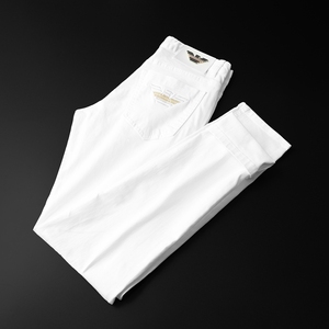 2024年新款 男士修身白色烫印牛仔裤 N705-P160 (黑底图）长期款,男装牛仔裤,钱塘6026