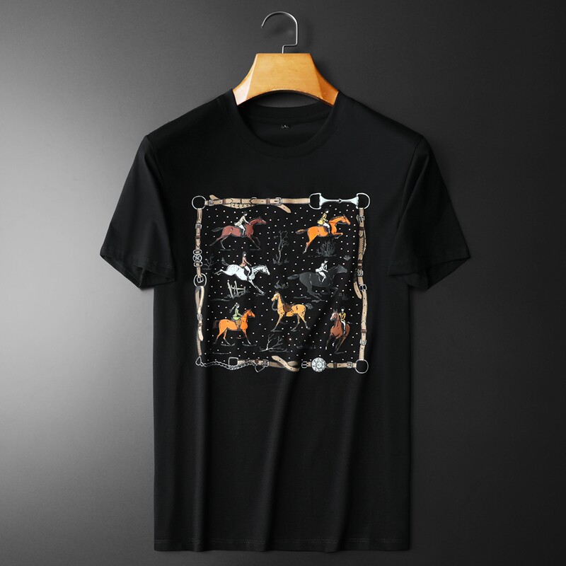 2024年新款双丝光棉短袖T恤6566-P80M-5XL黑色，男装T恤，钱塘6026