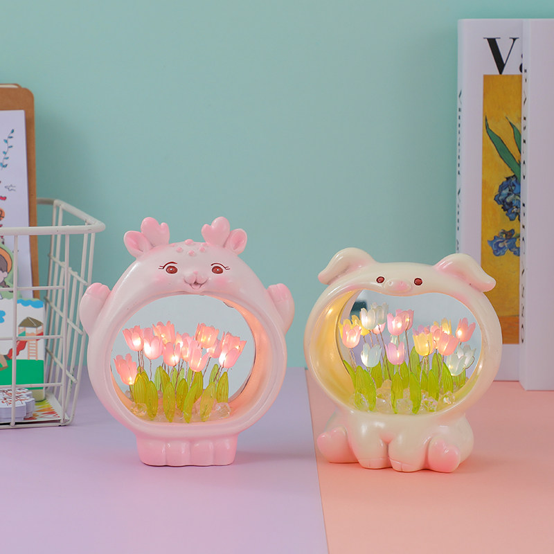 动物郁金香小夜灯手工diy材料包摆件生日礼物送女生闺蜜小众高级,家居饰品,桌面摆件,淘宝优惠券,粉丝福利购,淘宝优惠卷