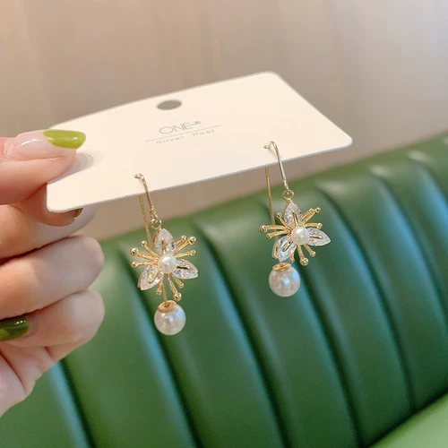 Длинные универсальные серьги из жемчуга, в цветочек