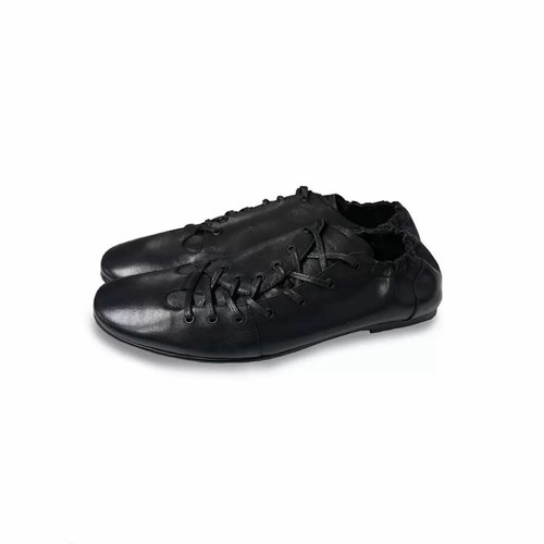 AMBSOM LEATHER SHOES 斜系带抽褶德训皮鞋 头层牛皮 后脚口抽褶