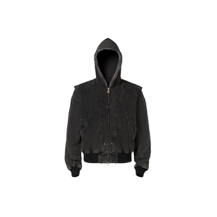 AMBSOM狼灰色座山雕加绒加厚外套男cleanfit重磅帆布水洗棉服夹克