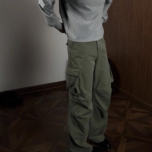 AMBSOM水洗做旧Vintage工装裤Cargo直筒A字版型立体剪裁伞兵裤