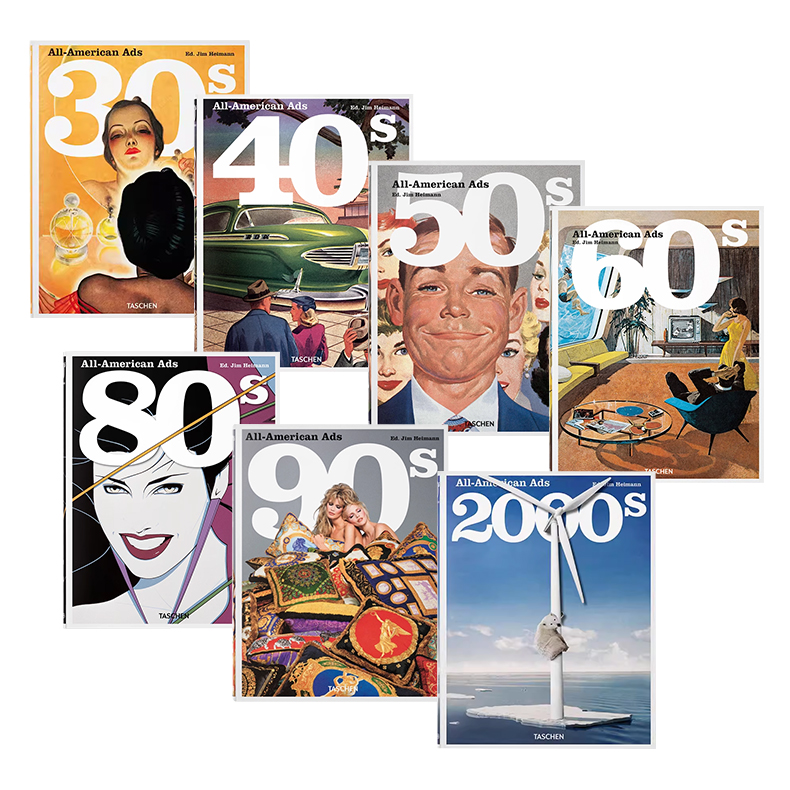【预订】TASCHEN【7本装】各年代美国广告套装组合 All-American Ads of the 30s 40s 50s 60s 80s 90s 21世纪各年代美国广告设计