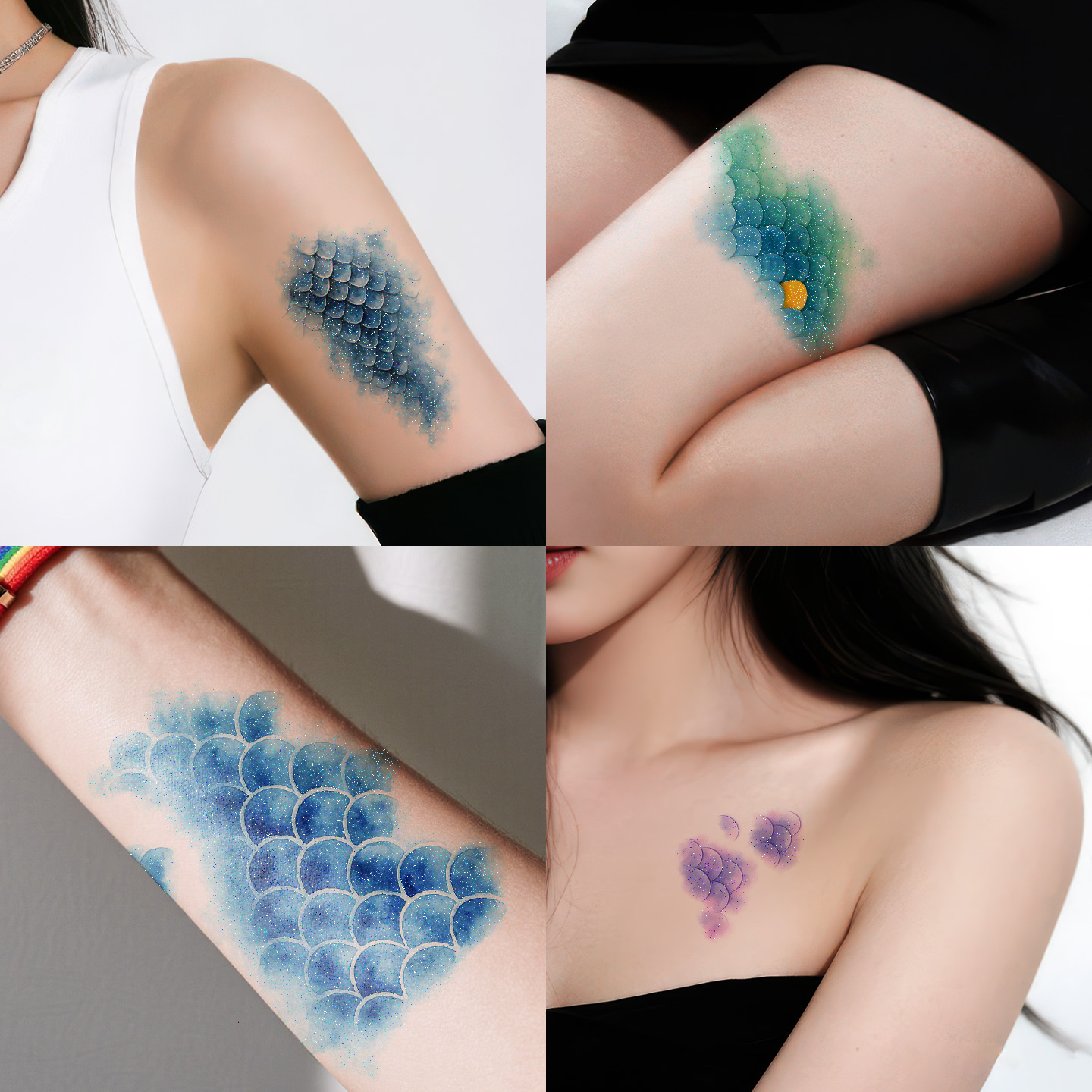 XMXP美人鱼公主闪粉纹身贴女持久
